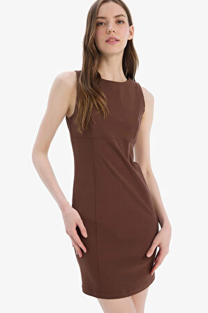 Bodycon Vücudu Saran Bisiklet Yaka Bengalin Kolsuz Mini Elbise