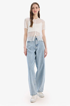 DeFacto Fitted Bisiklet Yaka Tül Kısa Kollu Beyaz Bluz E6590AX25SPWT32