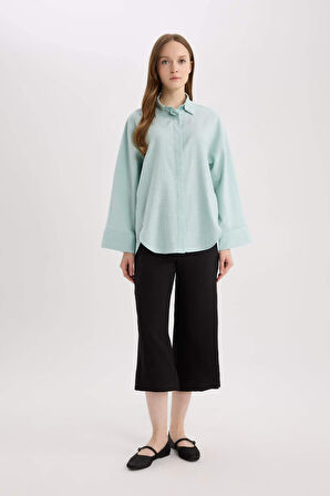 DeFacto Relax Fit Keten Karışımlı Uzun Kollu Tesettür Gömlek Tunik B9835AX25SPGN1113