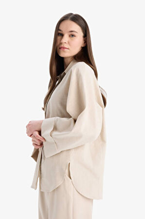 DeFacto Relax Fit Keten Karışımlı Uzun Kollu Tesettür Gömlek Tunik B9835AX25SPBG759