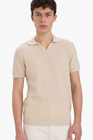 DeFacto Regular Fit Polo Yaka Pamuklu Keten Görünümlü Yazlık Kısa Kollu Gömlek D7531AX25SPER42