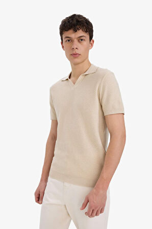 DeFacto Regular Fit Polo Yaka Pamuklu Keten Görünümlü Yazlık Kısa Kollu Gömlek D7531AX25SPER42