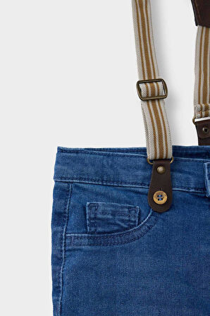 Erkek Bebek Pantolon Askılı Jean Şort