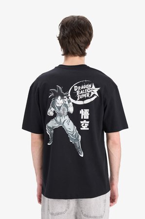 DeFacto %100 Pamuk Dragon Ball Boxy Fit Bisiklet Yaka Sırt Baskılı Kısa Kollu Tişört E1011AX25SMBK81