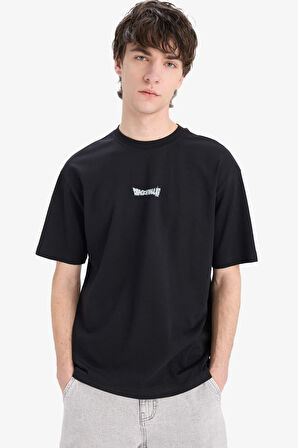 DeFacto %100 Pamuk Dragon Ball Boxy Fit Bisiklet Yaka Sırt Baskılı Kısa Kollu Tişört E1011AX25SMBK81