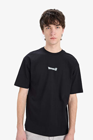 DeFacto %100 Pamuk Dragon Ball Boxy Fit Bisiklet Yaka Sırt Baskılı Kısa Kollu Tişört E1011AX25SMBK81