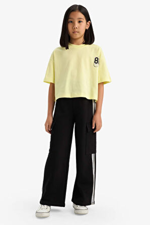 DeFacto Kız Çocuk Oversize Geniş Kalıp Bisiklet Yaka Sırt Baskılı Kısa Kollu Tişört E1897A825SMYL78