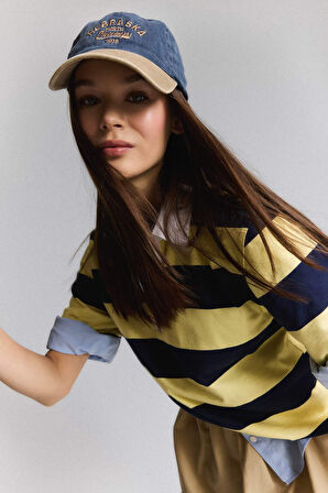 DeFacto Loose Fit Polo Yaka Çizgili Kısa Kollu Tişört E6602AX25SPNV241