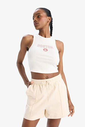 DeFactoFit NBA Boston Celtics Crop Top Bisiklet Yaka Fitilli Kaşkorse Sporcu Atlet D8802AX25SPER105