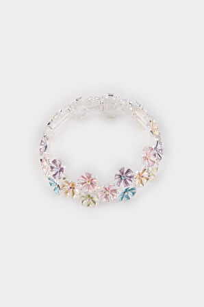 Kadın Renkli Çiçekli Silver Bileklik