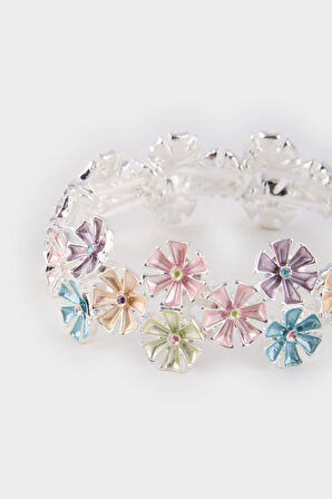 Kadın Renkli Çiçekli Silver Bileklik