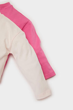 DeFacto Kız Bebek Yenidoğan Bisiklet Yaka Dinazor Baskılı Penye 2'li Uzun Kollu Tişört E6362A525SPPN324