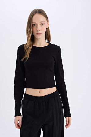 Coool Fitted Basic Düz Ribana Uzun Kollu Tişört