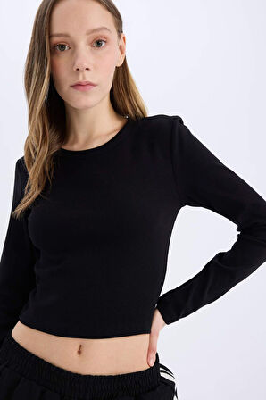 Coool Fitted Basic Düz Ribana Uzun Kollu Tişört