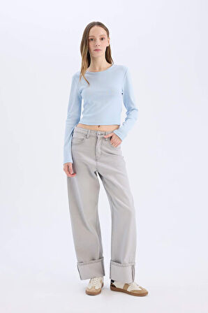 DeFacto Coool Fitted Basic Düz Ribana Uzun Kollu Tişört E7797AX25SPBE343