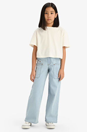 Kız Çocuk Paperbag Kargo Geniş Paça Jean Pantolon