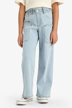 Kız Çocuk Paperbag Kargo Geniş Paça Jean Pantolon