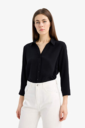 DeFacto Regular Fit Basic Düz Uzun Kollu Siyah Gömlek K4655AZ25SPBK81