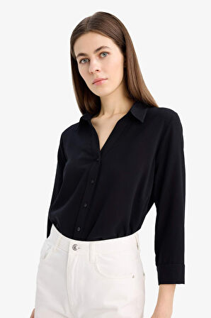 DeFacto Regular Fit Basic Düz Uzun Kollu Siyah Gömlek K4655AZ25SPBK81