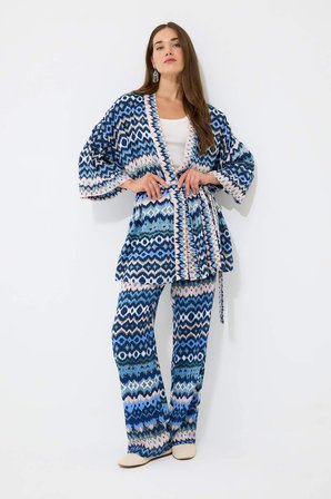 DeFacto Relax Fit Desenli Kuşaklı Kimono D5443AX25SPIN59