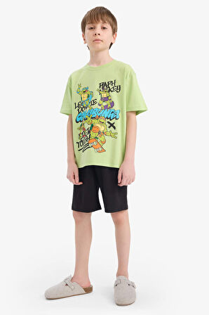 DeFacto Erkek Çocuk Ninja Turtles-Retro Pijama Takımı Kısa Kollu Üst Şort E6965A825HSGN597