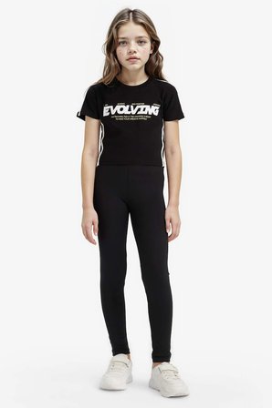 DeFacto %100 Pamuk Slim Fit Bisiklet Yaka Baskılı Fitilli Kaşkorse Kısa Kollu Tişört Kız Çocuk E1898A825SMBK81