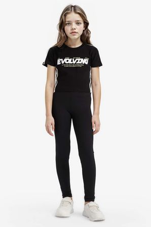 DeFacto %100 Pamuk Slim Fit Bisiklet Yaka Baskılı Fitilli Kaşkorse Kısa Kollu Tişört Kız Çocuk E1898A825SMBK81