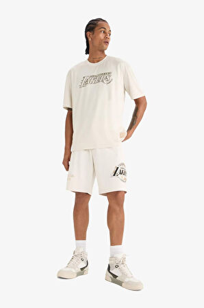 DeFactoFit NBA Los Angeles Lakers Oversize Geniş Kalıp Bisiklet Yaka Sırt Baskılı Kısa Kollu Tişört