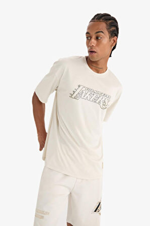 DeFactoFit NBA Los Angeles Lakers Oversize Geniş Kalıp Bisiklet Yaka Sırt Baskılı Kısa Kollu Tişört