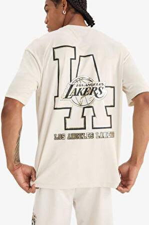 DeFactoFit NBA Los Angeles Lakers Oversize Geniş Kalıp Bisiklet Yaka Sırt Baskılı Kısa Kollu Tişört