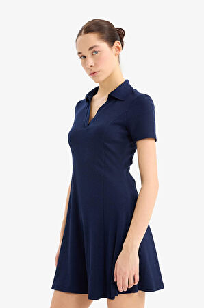 Coool Polo Yaka Fitilli Kaşkorse Kısa Kollu Mini Elbise