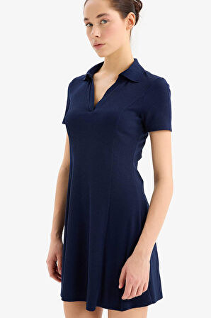 Coool Polo Yaka Fitilli Kaşkorse Kısa Kollu Mini Elbise