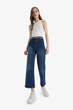 Culotte Yüksek Bel Bilek Boy Jean Yıkamalı Pantolon