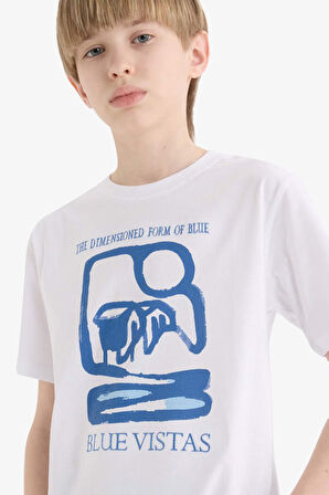 DeFacto Erkek Çocuk Bisiklet Yaka Baskılı Kısa Kollu Tişört E3742A825SMWT79