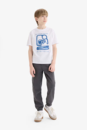 DeFacto Erkek Çocuk Bisiklet Yaka Baskılı Kısa Kollu Tişört E3742A825SMWT79