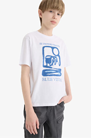 DeFacto Erkek Çocuk Bisiklet Yaka Baskılı Kısa Kollu Tişört E3742A825SMWT79