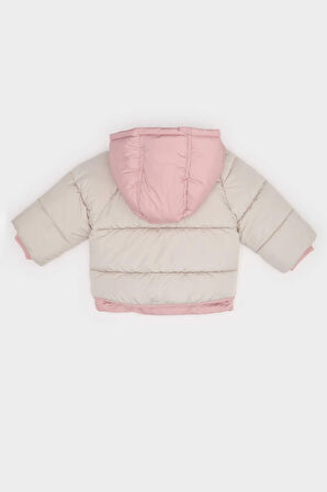 Kız Bebek Kapüşonlu Fermuarlı Şişme Mont