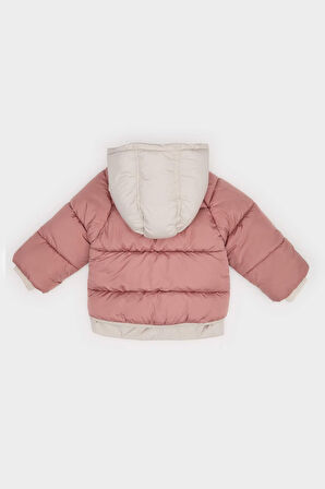 Kız Bebek Kapüşonlu Fermuarlı Şişme Mont