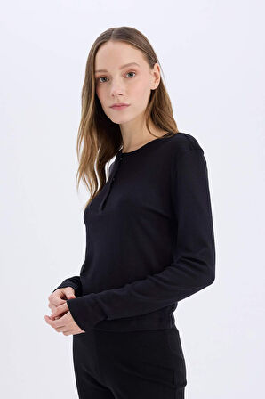 DeFacto Coool Fitted Ribana Basic Düz Uzun Kollu Tişört E7680AX25SPBK81