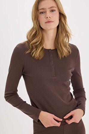 Coool Fitted Ribana Basic Düz Uzun Kollu Tişört