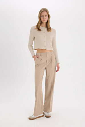 DeFacto Wide Leg Kumaş Pantolon Çift Cepli Normal Bel Standart Boy D5066AX25SPBG644
