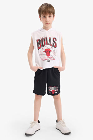 DeFacto Erkek Çocuk NBA Chicago Bulls 2'li Takım Kapüşonlu Kolsuz Tişört Beli Lastiki Şort E7104A825HSWT34