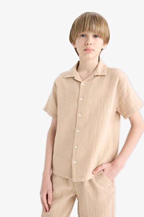 DeFacto Erkek Çocuk Oversize Geniş Kalıp Polo Yaka Müslin Kısa Kollu Gömlek W3239A625HSBG732