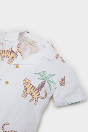 DeFacto Erkek Bebek 2'li Takım Desenli Flamlı Poplin Kısa Kollu Gömlek Beli Lastikli Jean Pantolon E7725A525SPER105