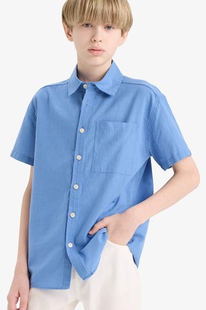 DeFacto %100 Pamuk Oversize Geniş Kalıp Polo Yaka Kısa Kollu Gömlek Erkek Çocuk E5832A825HSBE422