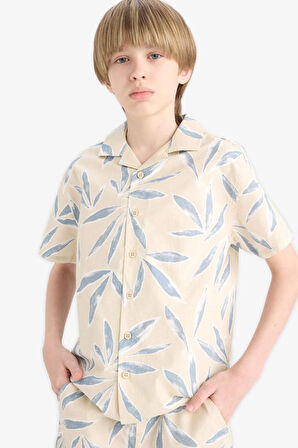 DeFacto Erkek Çocuk Oversize Geniş Kalıp Polo Yaka Poplin Kısa Kollu Gömlek E5830A825HSBG354