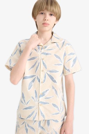 DeFacto %100 Pamuk Oversize Geniş Kalıp Polo Yaka Poplin Kısa Kollu Gömlek Erkek Çocuk E5830A825HSBG354