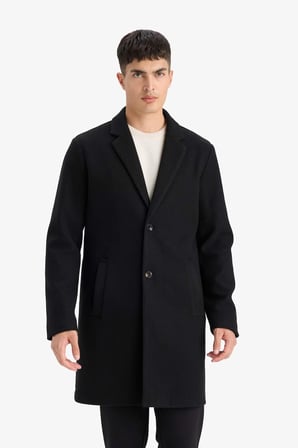 DeFacto Relax Fit Ceket Yaka Düğmeli Cepli Kışlık Kaşe Parka Y8903AZ25AUBK27