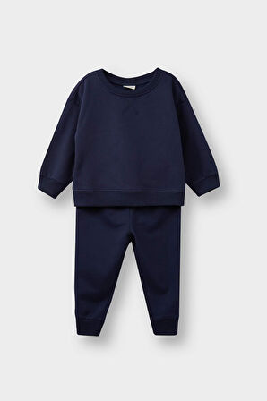 Erkek Bebek 2'li Takım Basic Düz Sweatshirt Eşofman Altı