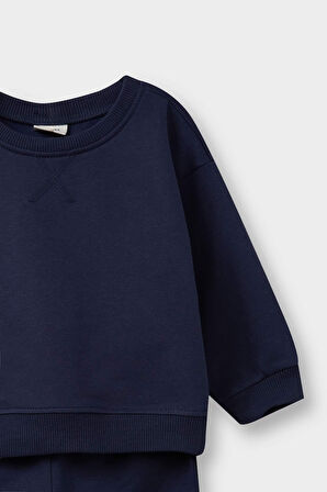 Erkek Bebek 2'li Takım Basic Düz Sweatshirt Eşofman Altı